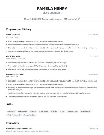 Video Journalist Resume
