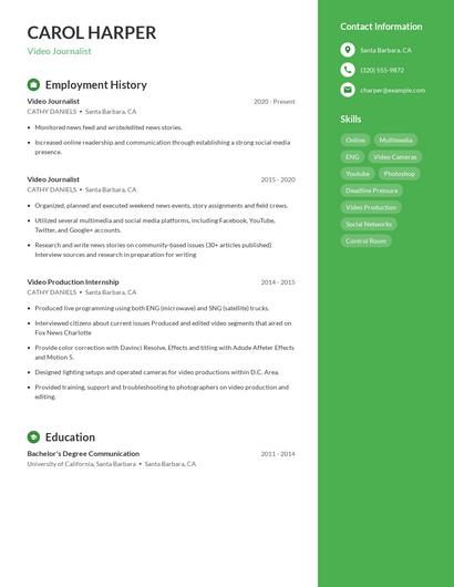 Video Journalist Resume