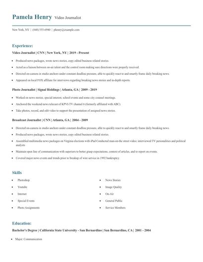 Video Journalist Resume