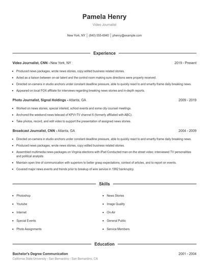 Video Journalist Resume