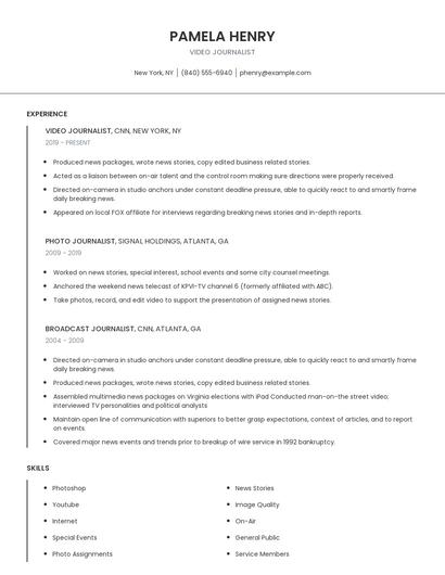 Video Journalist Resume
