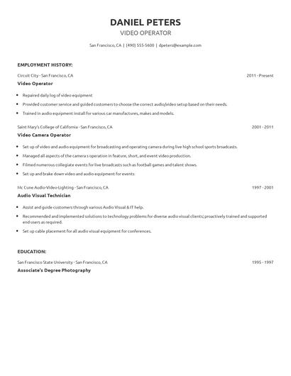 Video Operator Resume