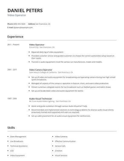 Video Operator Resume