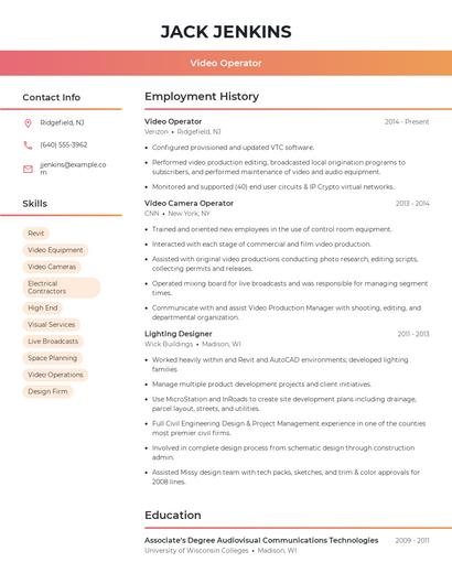 Video Operator Resume