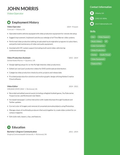 Video Operator Resume