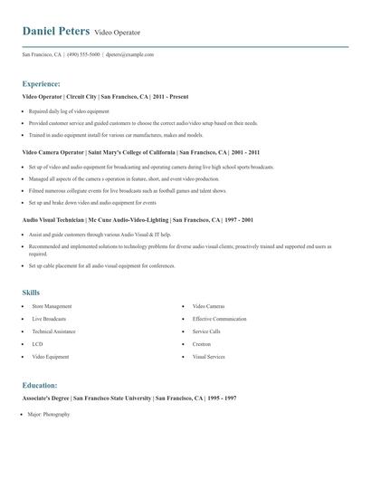Video Operator Resume
