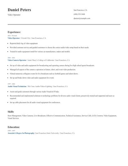 Video Operator Resume