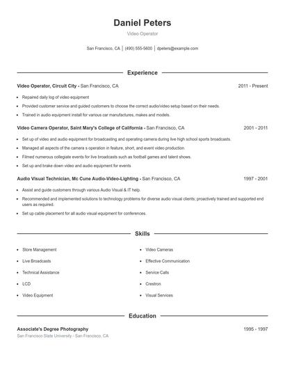 Video Operator Resume