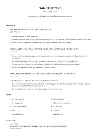 Video Operator Resume