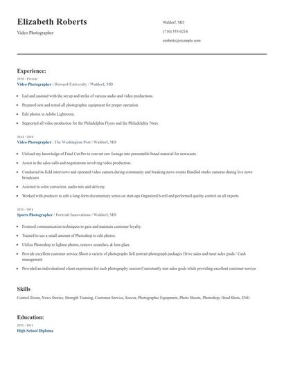 Video Photographer Resume