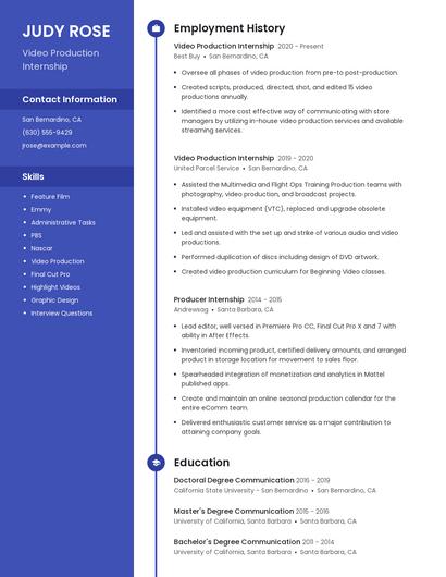 Video Production Internship Resume