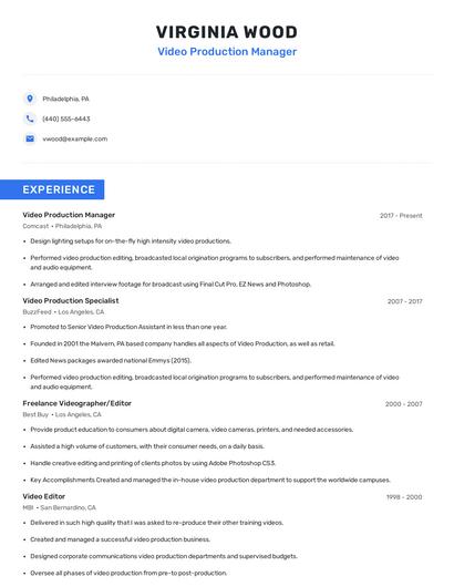 Video Production Manager Resume