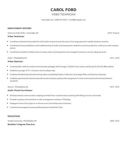 Video Technician Resume
