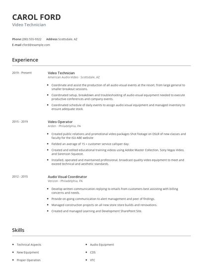 Video Technician Resume