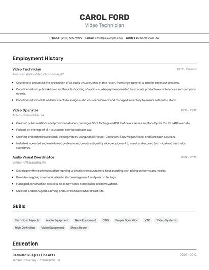 Video Technician Resume