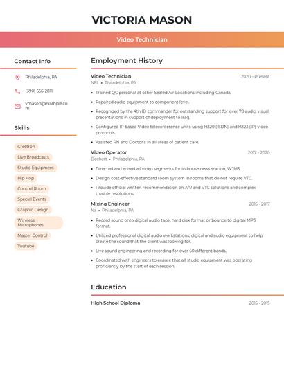Video Technician Resume
