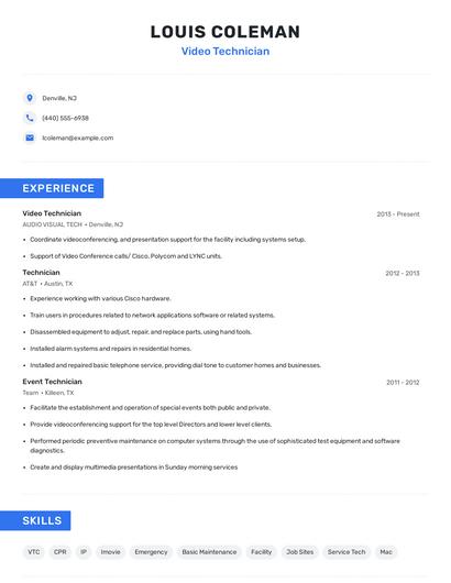 Video Technician Resume
