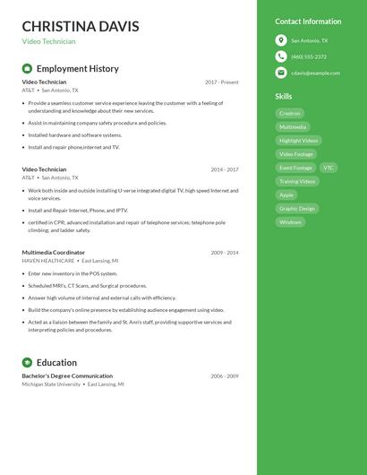 Video Technician Resume