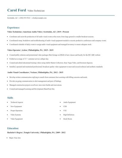 Video Technician Resume