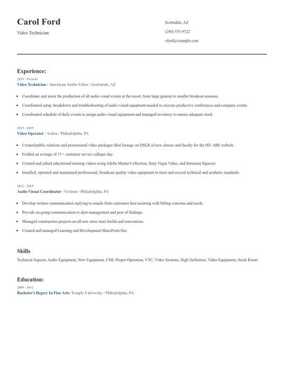Video Technician Resume