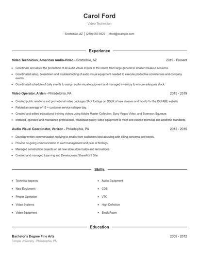 Video Technician Resume
