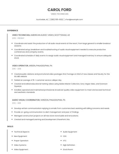 Video Technician Resume