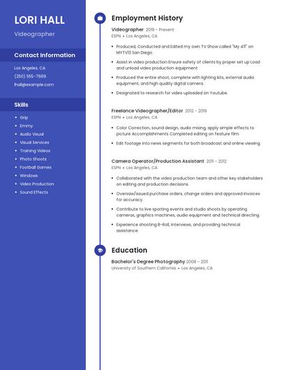 Videographer Resume