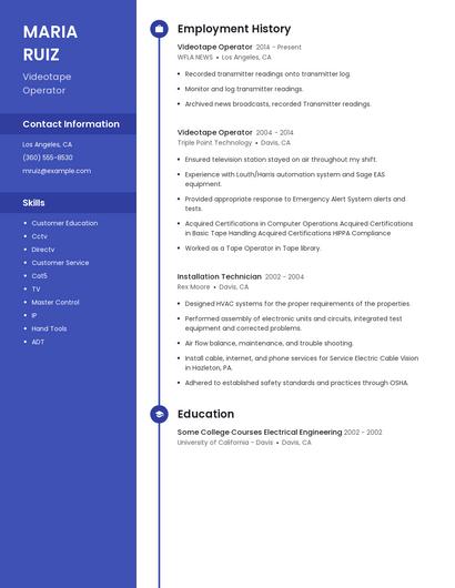 Videotape Operator Resume