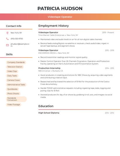 Videotape Operator Resume