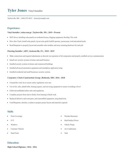 Vinyl Installer Resume
