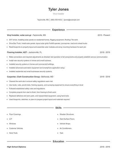 Vinyl Installer Resume
