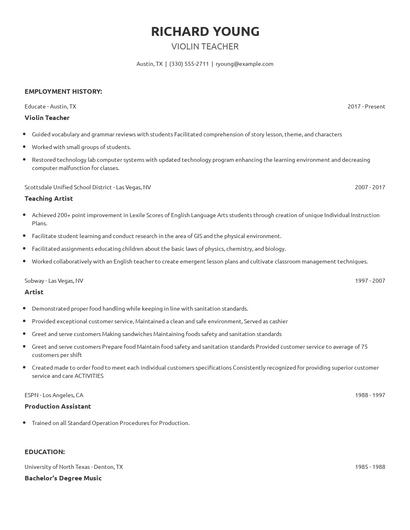 Violin Teacher Resume