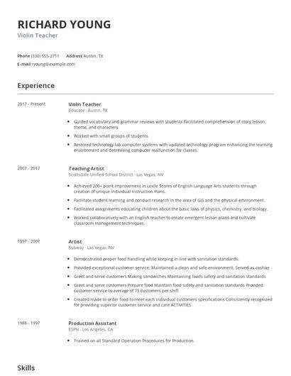 Violin Teacher Resume