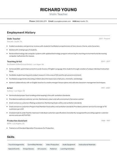 Violin Teacher Resume