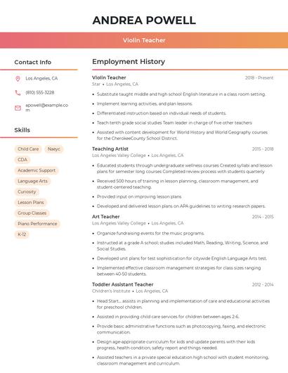 Violin Teacher Resume