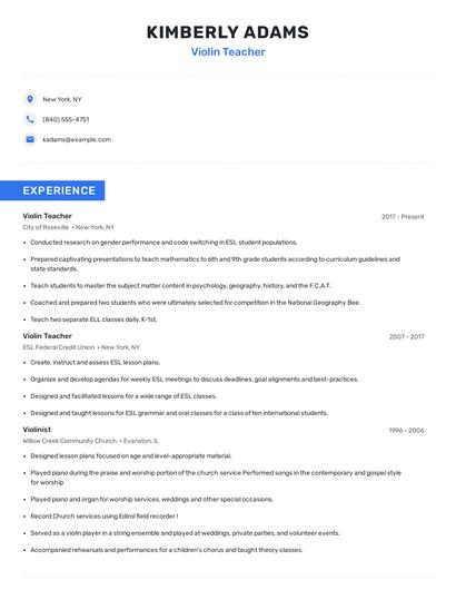 Violin Teacher Resume