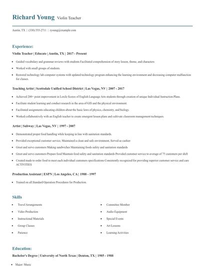 Violin Teacher Resume