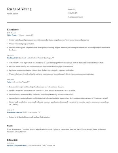 Violin Teacher Resume