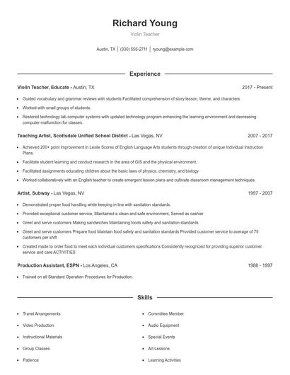 Violin Teacher Resume