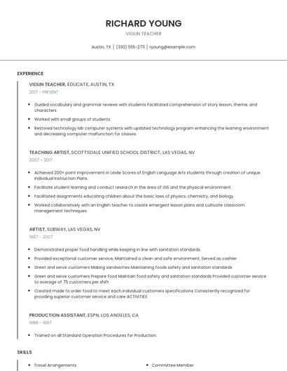 Violin Teacher Resume