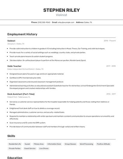 Violinist Resume