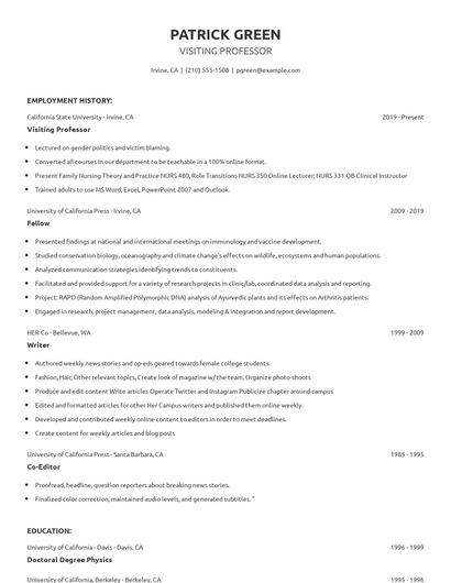 Visiting Professor Resume