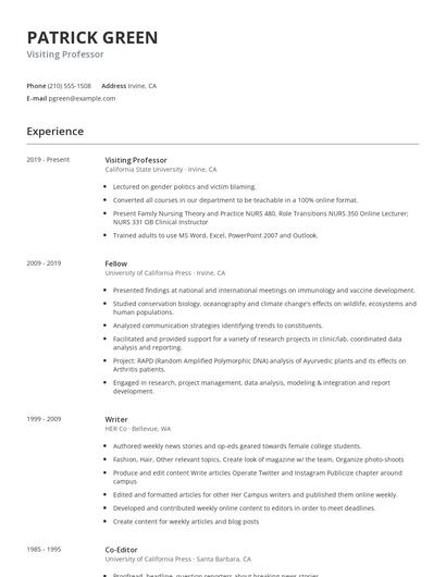 Visiting Professor Resume