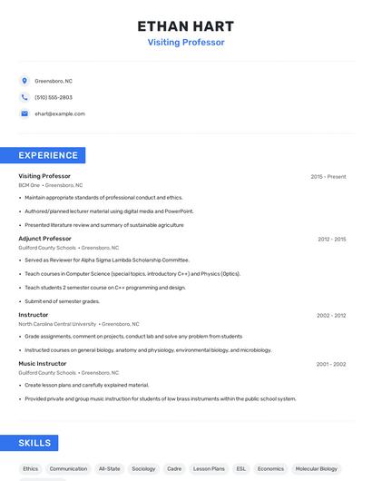 Visiting Professor Resume