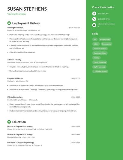 Visiting Professor Resume