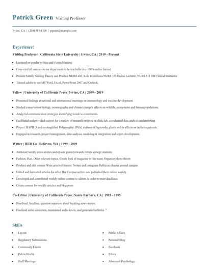 Visiting Professor Resume