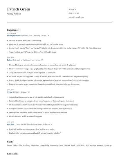 Visiting Professor Resume
