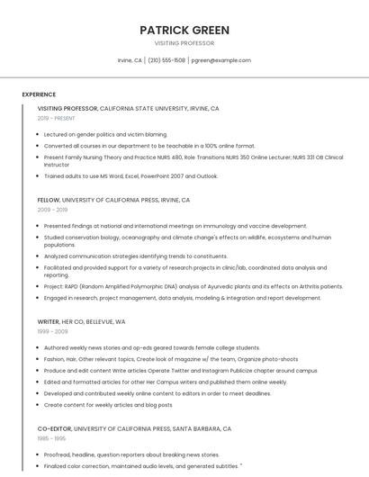 Visiting Professor Resume