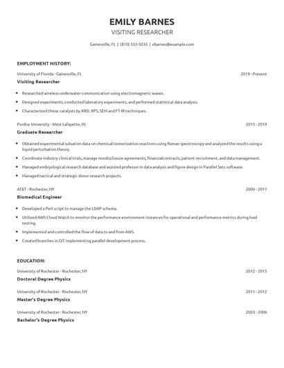 Visiting Researcher Resume
