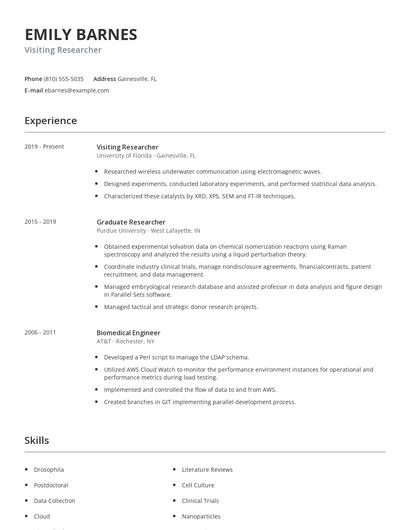 Visiting Researcher Resume